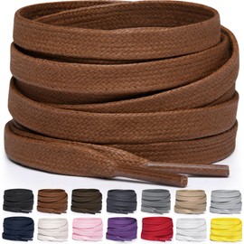 Miscly Flat Waxed Cotton Boot Laces Shoelaces [1 Pair] 1/4″ Wide (Brown, 72" (183 cm))