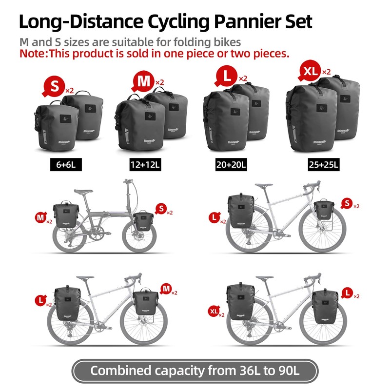 Rhinowalk Bike Pannier Bag Waterproof 6/12/20/25L Bicycle Rear Seat Bag