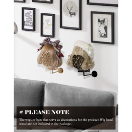 CHADWICK Wall Mount Hat Stand - Metal Hollow Mannequin Head Stand, Hanging Wig Holder 21Inch, Drying and Storage Organizer Rack, Display for Wigs, Caps, Earrings - Chrome Gold