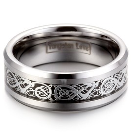 JewelryWe 8mm Celtic Dragon Inlay Tungsten Carbide Ring Men's Anniversary/Engagement/Wedding Band(12) : UK Size - X