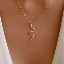 TseanYi Crystal Snake Pendant Necklace Vintage Cz Snake Serpent Necklace Gold Snake Rhinestone Pendant Necklace Cz Serpent Pendant Animal Necklace Chain Jewelry for Women and Girls Gifts