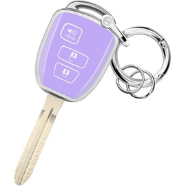 FT FUNTOR for Toyota Key Cover,3 Buttons TPU Key Cover with Silver Edge,Compatible with Toyota Corolla Cross L 4Runner SR SR5 Tundra SR SR5 Tacoma SR SR5 (B-Purple)