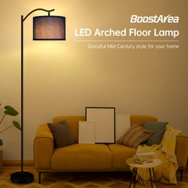 Floor Lamp for Living Room,LED Arched Floor Lamp,Tall Modern Standing Lamp with Linen Shade,3 Brightness Levels,E26 Socket, Footswitch,Montage Mid Century Floor Lamp for Bedrooms,Office (Blue)