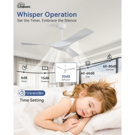 Sofucor 52 Inch Ceiling Fans No Lights, Modern Ceiling Fan with 3 Plastic Blades, 4500CFM 6-Speed 3-Timer Reversible DC Motor, for Bedroom Living Room Patios Office, ETL/FCC