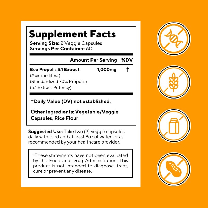 Bee Propolis Extract Capsules 1000mg Supplement for Immune Support, Vitality,