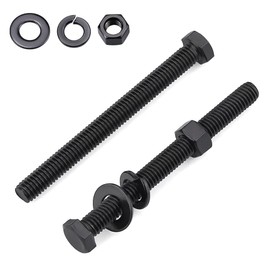 Glvaner 3/8-16 x 3 (8 Sets) Stainless Steel Hex Head Screws Bolts, Nuts, Flat & Lock Washers, 18-8 (304) Stainless Steel Bolts and Nuts Set, Full Thread, Black Coated