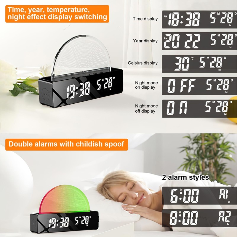 Digital Alarm Clock, Alarm Clock Light with USB Charging Function,