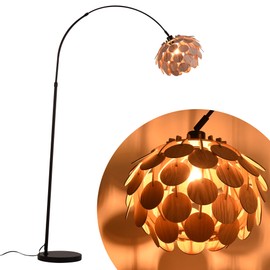 INJAK Bamboo Arc Floor Lamp for Living Room, Vintage Black Standing Lights with Adjustable Lamp Head, Tall Lamp with Foot Switch Arched Corner Reading Fishing Lighting for Bedroom Office E26