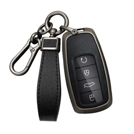 ontto Leather Key Case Car Key Case Key Cover Protective Case Compatible with Chery Tiggo 8 Pro Tiggo 8 Plus 5Plus 7 Pro Omoda 5 Metal Housing Key Ring 4 Buttons B Black