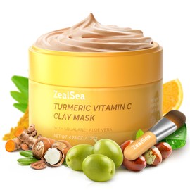 ZealSea ZealSea Vitamin C American Kaolin Clay Mask with Turmeric, Pro Ultra-Fine Creamy Texture, Deep Pore Cleansing Even Skin Tone Brighten Control Oil Detoxify, 30% Aloe, Jojoba Oil, Shea Butter & Squalane