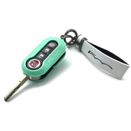 Generic Generic Nordecco Gl?nzende Schlsselanh?nger-Hlle, kompatibel mit FIAT 500C 500C500L Abarth Grande Punto Brava Panda Stilo Linea (wei?er Schlsselanh?nger, mintgrne Hlle)