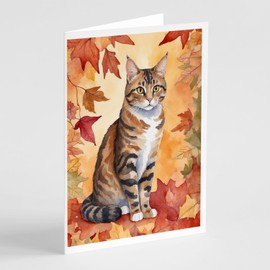 Caroline's Treasures California Spangled Cat in Fall Leaves Greeting Cards Pack of 8 Blank Cards with Envelopes Whimsical A7 Size 5x7 Blank Note Cards