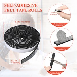 Zonon 4 Rolls 120 Inch Felt Strip with Adhesive Backing Felt Tapes Furniture Strip Rolls Self Stick Heavy Duty Polyester for Protecting Furniture and DIY Adhesive(Black,0.5 Inch)
