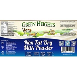 Non Fat Dry Milk Powder - 3 Pounds / 1.36 Kilo Jar (42+ Servings) - Proudly Made in America - Healthy Nourishing Essentials by Green Heights