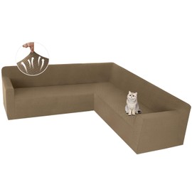 ALIECOM Stretch Corner Sectional Couch Covers L Shape Sofa Covers Washable Sectional Slipcovers U Shape Jacquard Living Room Pet Dogs Furniture Protector with Elastic Bottom (Taupe, X-Large)