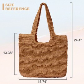 Beach Bags for Women - Summer Soft Large Woven Shoulder Purse Handbag, Beach Tote Straw Bag for Summer Vacation, Brown