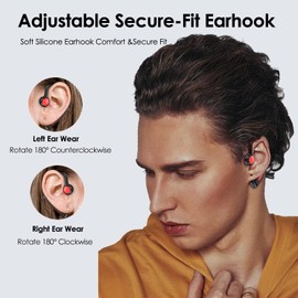Open Ear Headphones Bluetooth Single Bone Conduction Wireless Earbuds with Earhooks Microphone Earphones Waterproof Long Battery Life Earpiece for Workout Sports Running Android iOS Non Ear Plug Red