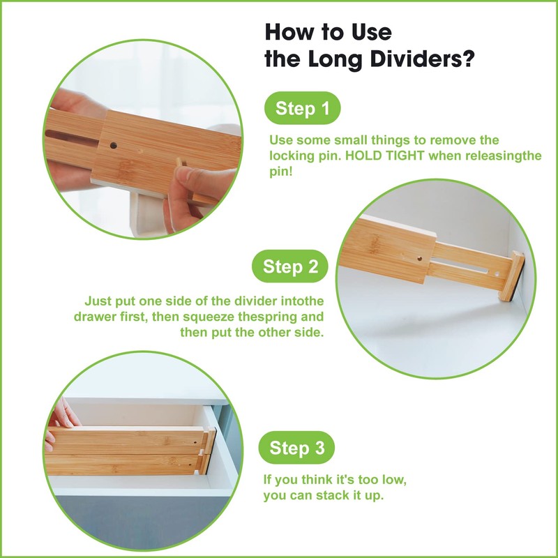 ANTOWIN Bamboo Drawer Dividers Organizers, Drawer Separators Splitter,13-17 inches Long