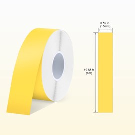 SUPVAN E10 & E11 & E16 Label Maker Tape, 15mm x 6m Genuine Continuous Laminated Thermal Label Tape Refill, Waterproof Oilproof Child-Safe Durable Auto Detect Labels, Black on Yellow