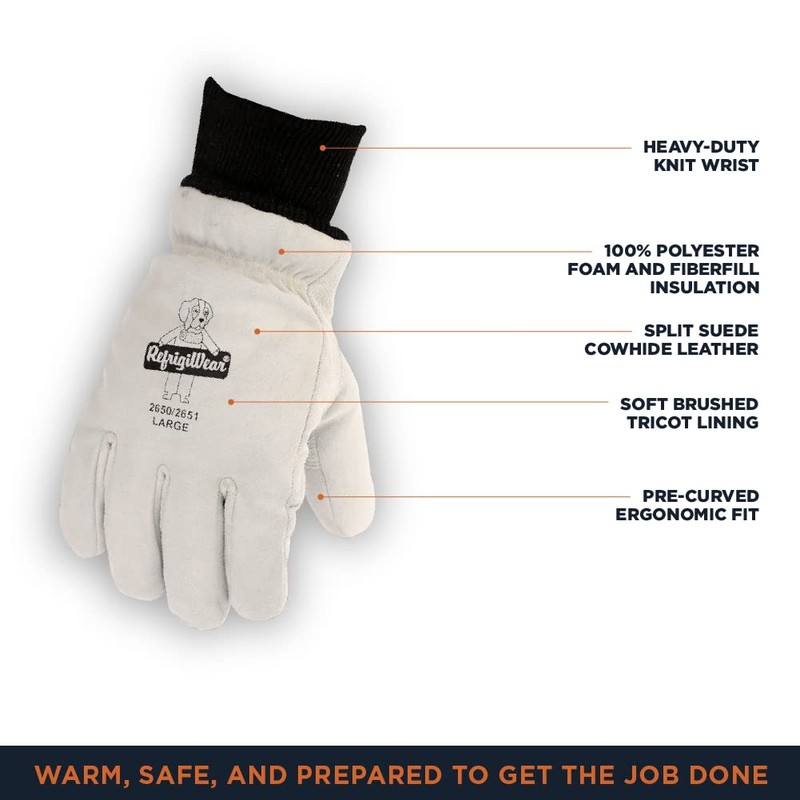 RefrigiWear Insulated Cowhide Freezer Dexterity Gloves – Unisex Adult Cold