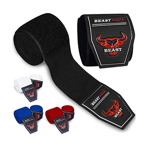 Boxing Hand Wraps 4.5 Meter Martial Arts Bandages Inner Gloves Wrist Support Straps Punching Under Hand Knuckles Heavy Elasticated Training Bag Mitts Muay Thai (Black, 4.5 M)