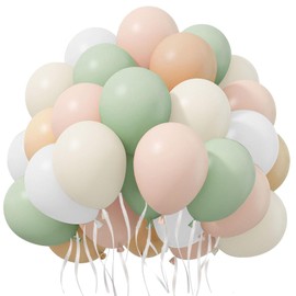 Pink and Dusty Green Balloons,50Pcs 12 Inch Brown Nude Boho White balloons Balloons, with Ribbon for Girls Women Birthday Baby Shower Wedding Tea Party Decorations