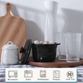 HAOTOP Ajo con tapa, contenedor de cerámica para encimera y decoración de cocina (negro)