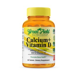 Greenfield Nutritions Halal Calcium Tablets with Vitamin D3 - Halal Calcium 600mg with Vitamin D3 400IU - 90 Halal Vitamins Calcium Tablets for Women and Men, Supports Bone Teeth and Immune Health