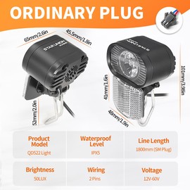 Ebike Ultra Bright 50LUM EBike Headlights WUXING QD522 - Compatible with 24V/36V/48V/52V/60V Electric Bicycles & Scooters - LED Night Riding Headlight for Road and TrailElectric motorcycle(SM Plug)
