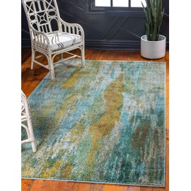 Unique Loom Jardin Collection Vibrant Abstract Turquoise Area Rug (8' 0 x 10' 0)