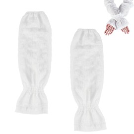 AHANDMAKER 1 Pair Mesh Arm Sleeves for Women, 46cm Long Arm Sleeves Sheer Gloves Fingerless Sunscreen Gloves Summer Arm Sleeves for Party Outdoor Sport Activities, White