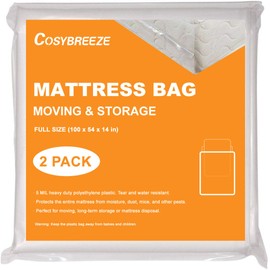 [2-Pack] Mattress Bag for Moving, Mattress Storage Bag, 5 Mil Full Size, Super Thick - Heavy Duty, Protecting Mattress Long-Term Storage and Disposal - 54 x 100 Inch