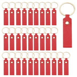 sourcing map 40 Pcs PU Leather Keychain Blanks Bulk Laser Engraving Keychain Leather Key Fob Kit with Key Rings for DIY Supplies Gifts (Bright Red, 3.7" x 0.7")