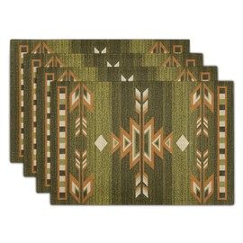 Giwawa Southwestern Placemats Set of 4 Rustic Green Tribal Geometric Decorative Table Mat Antique Native American Heat Resistant Washable Place Mats 12x18Inch for Dining Kitchen Farmhouse Decor