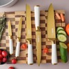 7Pcs Gold White Kitchen Knife Set with Acacia Wooden Block