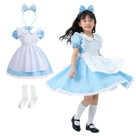 Apparlxer Maid Clothes, Girls, Cosplay, Dress, Apron Included, Headband, 3-Piece Set, Cute, Maid Headband, Apron, Costume, Dress, Children, Costume, Parties, Events, Theatrical (140)
