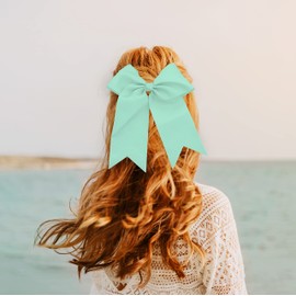 Light Aqua Jumbo Bow Clip with Tails for Women and Girls