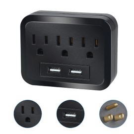 Wall Surge Protector - 3 AC Outlets and 2 USB Ports Power Strip with Premium Protection, Wall Mount Outlet Splitter, Extender Charging Station (Black)