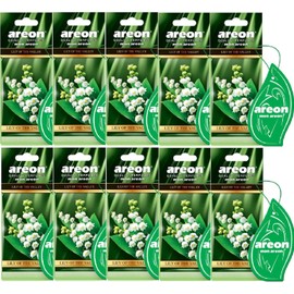 AREON Mon Auto Lufterfrischer Maiglöckchen Grün Blume Anhänger Hängend Aufhängen Spiegel Duft Autoduft Pappe 2D Wohnung (Lily of The Valley Set Pack x 10)