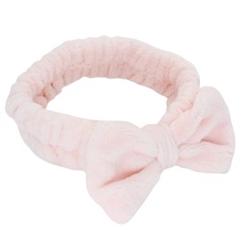 Awenbin Spa headband, bowknot headband in tender pink, reusable, soft and comfortable, preventing liquid from getting wet and disrupting hair, ideal for facial cleansing, bathing, and yoga exercises