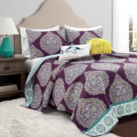 Lush Decor Harley 5 Piece Quilt Set, Full/Queen, Purple & Turquoise