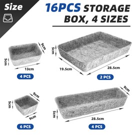 Cbilzxer Felt Drawer Organiser, Set of 16, Washable Felt Organiser for Dressing Table for DIY Drawers (Set of 16, Light Grey)