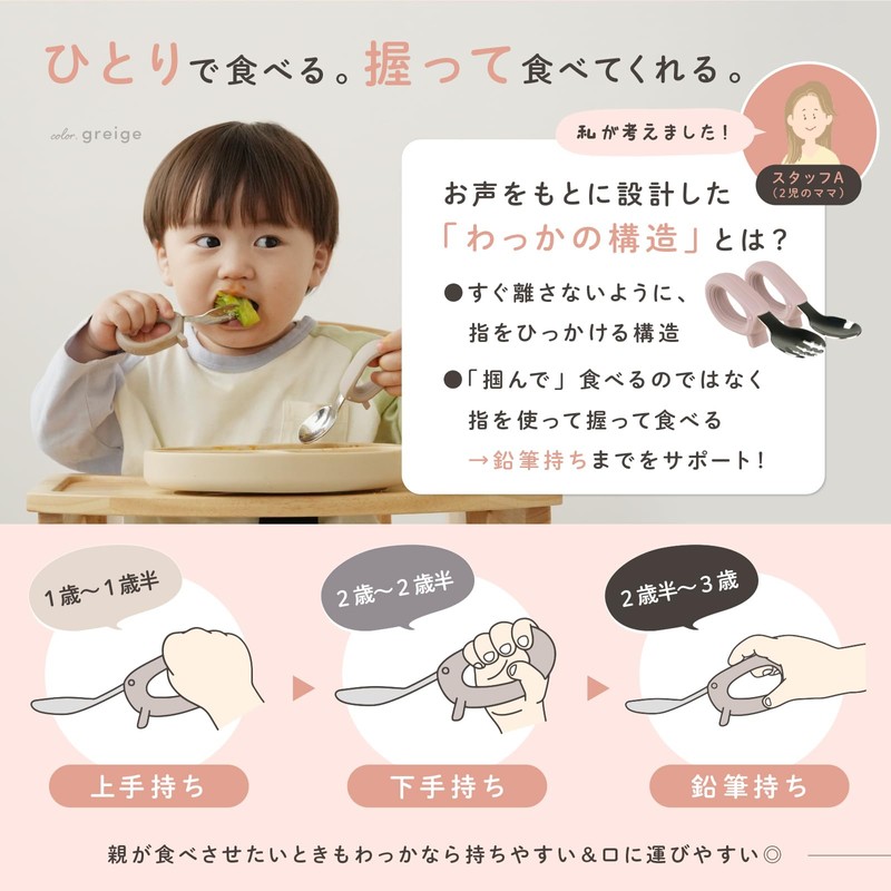 tecopeco Spoon and Fork Set, Children, Everyday Rice Fun