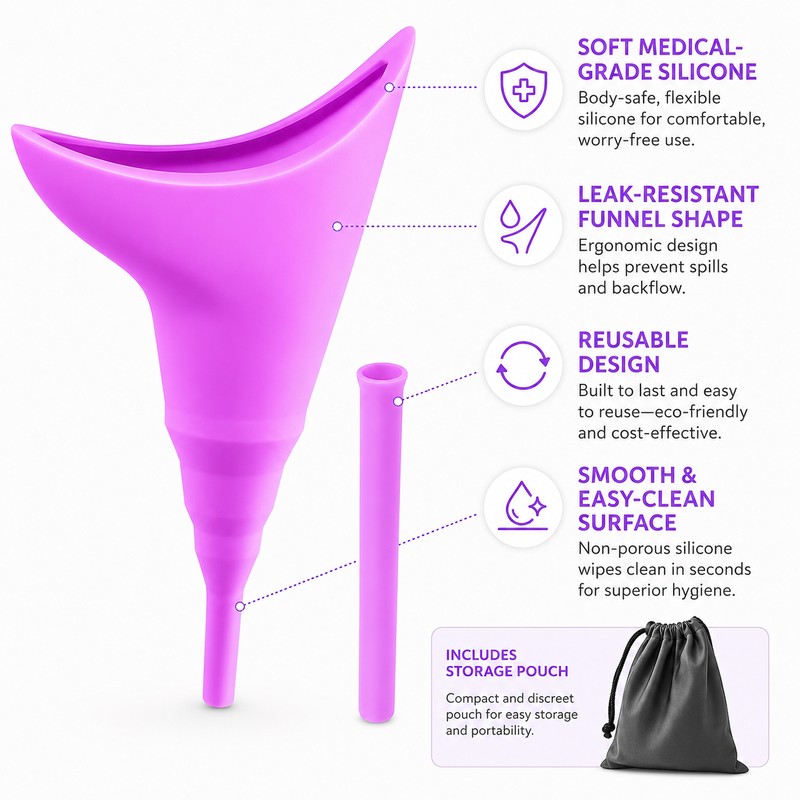 Portable Female Urinal for Outdoor Travel – Reusable Silicone Pee