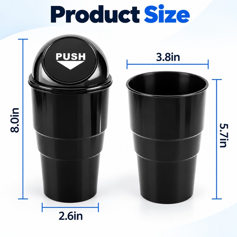 Car Trash Can with Lid for Cup Holder – Compact