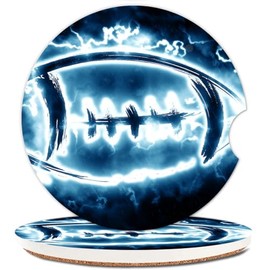 Absorbent Cup Holders Car Coasters,2 Pack Ceramic Stone Drinks Coaster Set for Women Man 2.56"(Lightning Football)