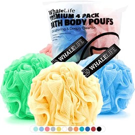 Loofah Sponge Bath Sponge for Women Men 4 Pack (Pink Blue Green Yellow)