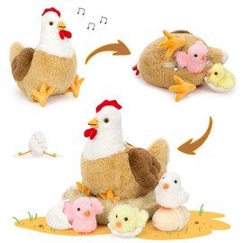 Karister 7Pcs Chicken Stuffed Animals, Stuffed Hen Plush with Baby Chicks & Eggs, Nest Hen Coop Plush Toy Set for Kids, Soft Stuffed Farm Animal Plushie for Birthday Christmas Easter Gift, 14"