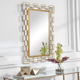 ALEXLOGER 36'' x 24'' Rectangular Large Hanging Rectangular Gold Wall Mirror for Living Room Bedroom Entryway