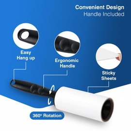 ARVO Lint Roller, 5 Pack 300 Sheets, 1 Handle, Pet Hair Remover for Clothes, Dog and Cat Hair, Fluff Remover, Sticky Lint Roller Refills, 60 Sheets per Roll